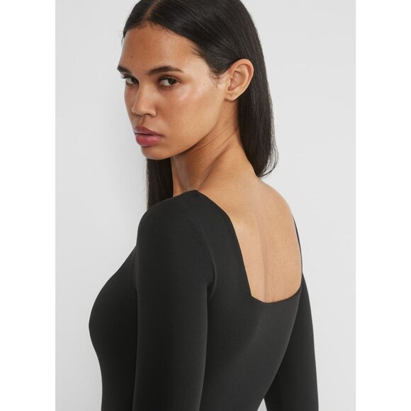 Aritzia BABATON Contour Black Jersey Square Neck Long Sleeve Bodysuit, Size S - Picture 15 of 16
